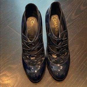 Chanel Navy Patent Leather Wedge